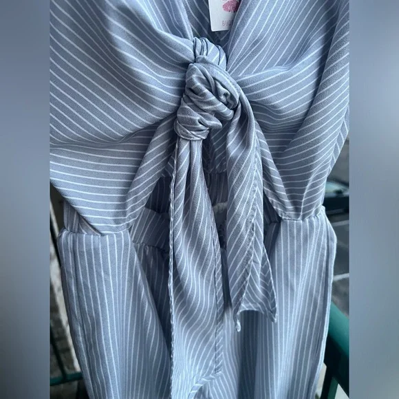 🆕BuddyLove Ilene Striped Cropped Jumpsuit XS Blue White Summer Boho Resort Wear - Picture 8 of 16